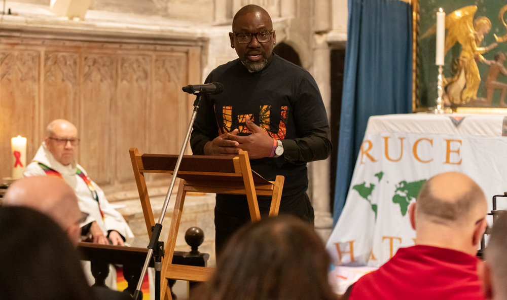 Jide Macaulay speaking at St Andrew’s Chapel at Southwark Cathedral