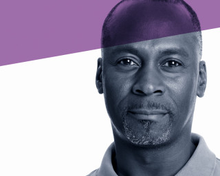 Man with counselling purple branding